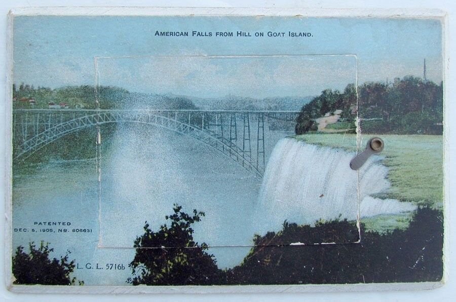 RARE VINTAGE FOLDING POSTCARD AMERICAN FALLS FROM HILL ON GOAT ISLAND NY