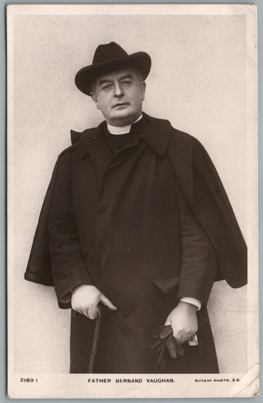 ENGLAND FATHER BERNARD VAUCHAN ANTIQUE REAL PHOTO POSTCARD RPPC w/ STAMP