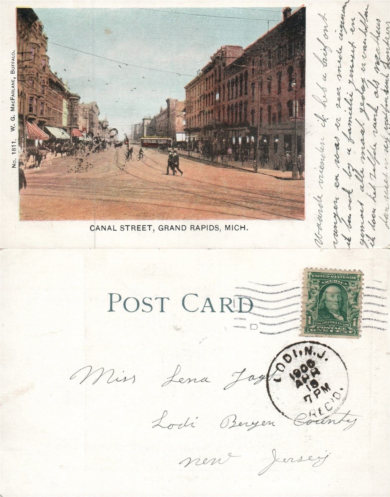 GRAND RAPIDS MI CANAL STREET 1906 UNDIVIDED ANTIQUE POSTCARD