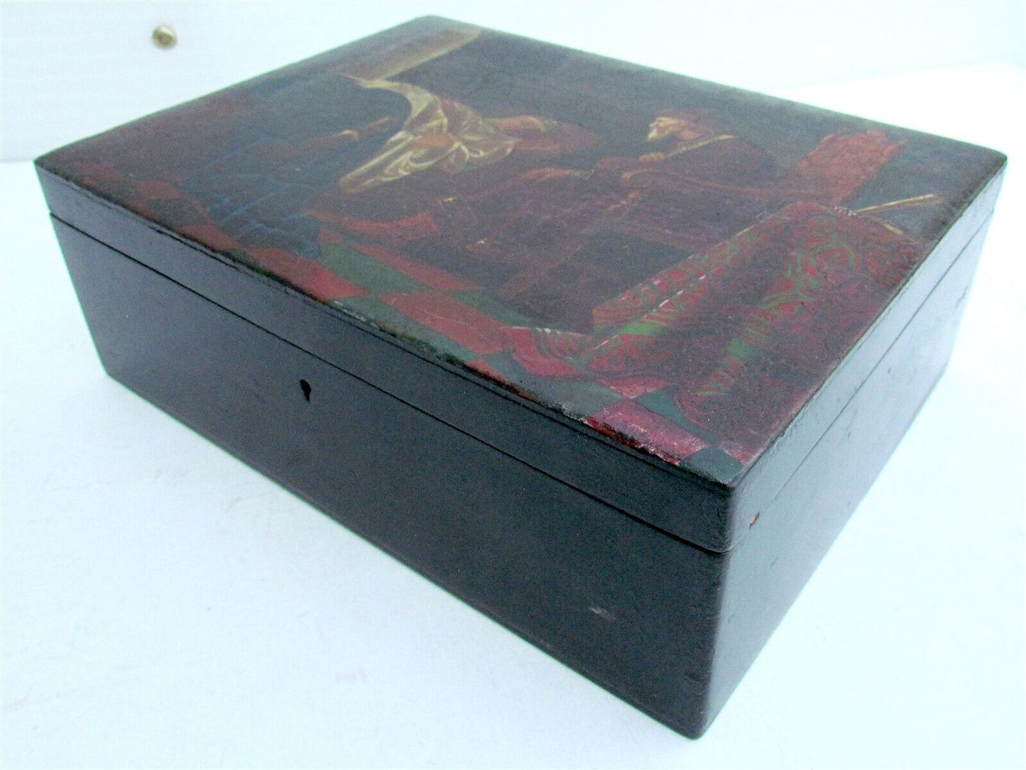 RUSSIAN ANTIQUE LACQUER BOX TSAR IVAN THE TERRIBLE AT THE WIFE'S BED large RARE