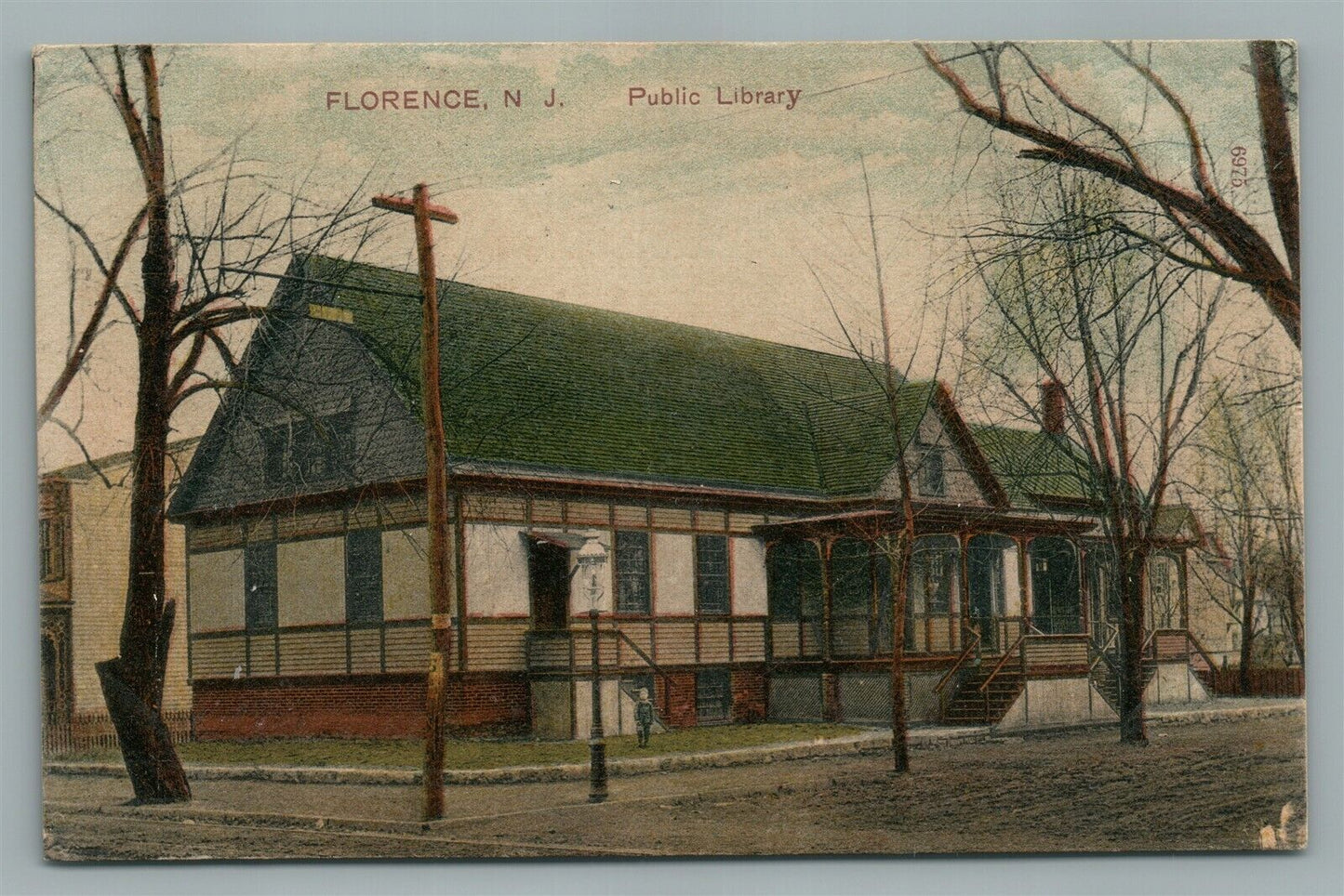 FLORENCE NJ PUBLIC LIBRARY ANTIQUE POSTCARD