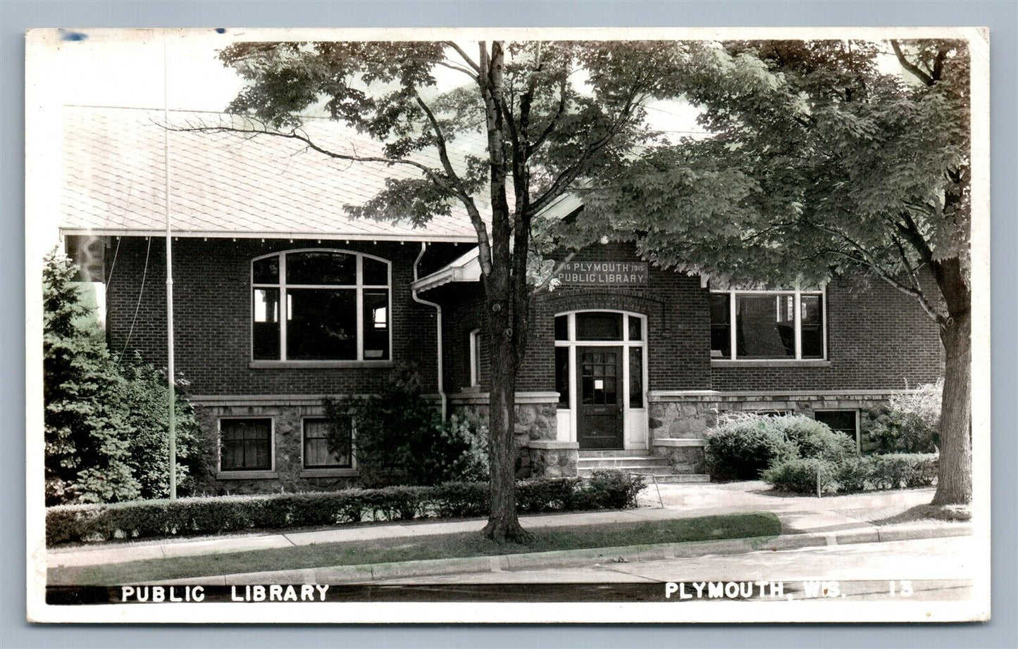 PLYMOUTH WI PUBLIC LIBRARY VINTAGE REAL PHOTO POSTCARD RPPC