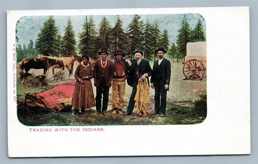 AMERICAN INDIANS TRADING ANTIQUE POSTCARD