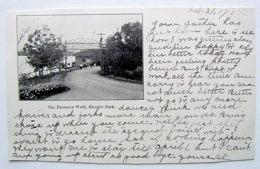 ANTIQUE 1905 UNDIVIDED POSTCARD RAILROAD STATION ELECTRIC PARK KINDERHOOK N.Y.