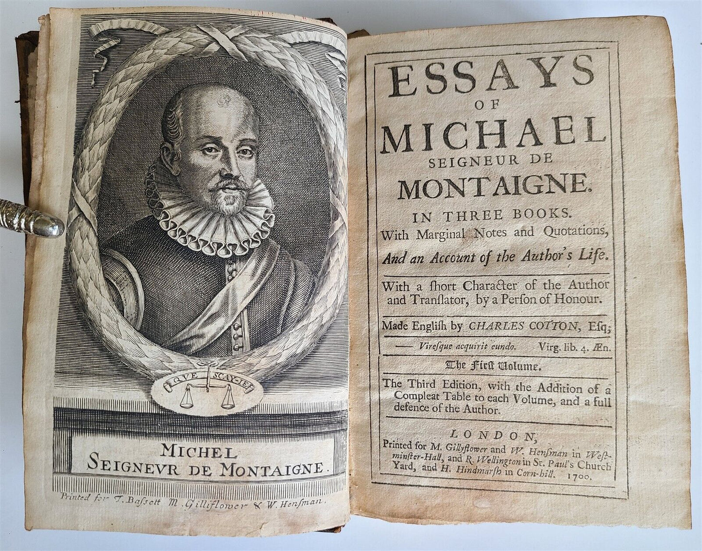 1700 ESSAYS of MICHAEL seigneur de MONTAIGNE Vol. I antique in ENGLISH