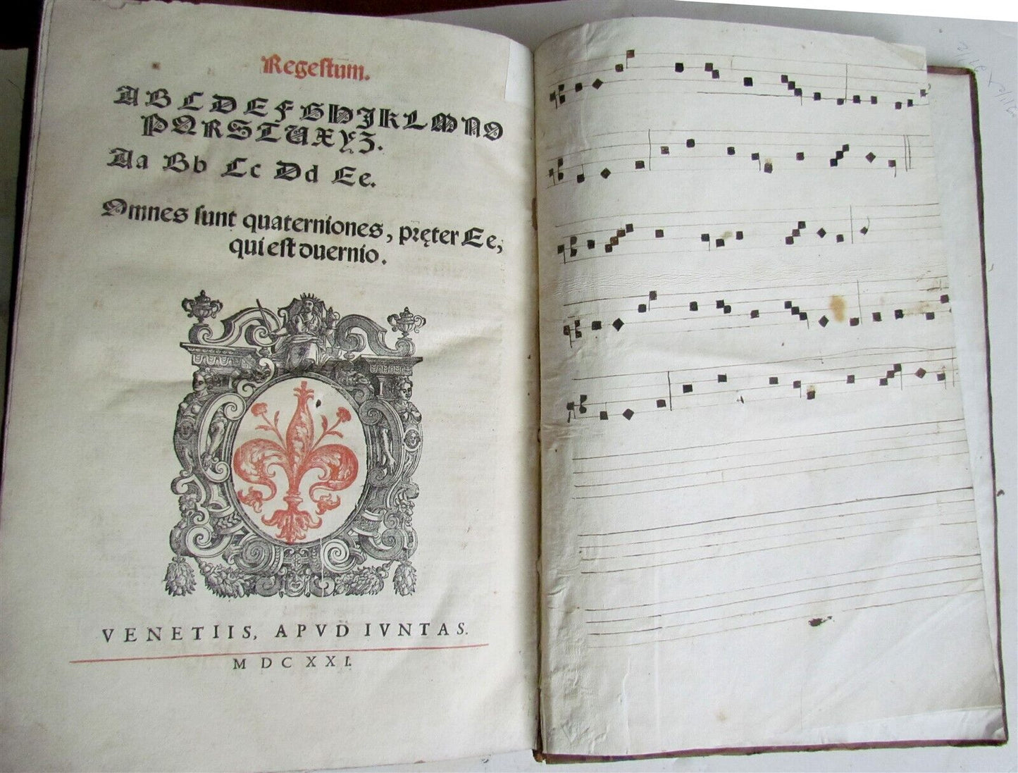 1621 PSALTERIUM ROMANUM antique MISSAL ANTIPHONAL FOLIO 11x6" w/ musical notes