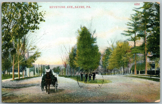 SAYRE PA KEYSTONE AVENUE 1909 ANTIQUE POSTCARD
