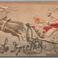 SANTA w/ REINDEER SLEIGH CHRISTMAS EMBOSSED ANTIQUE POSTCARD