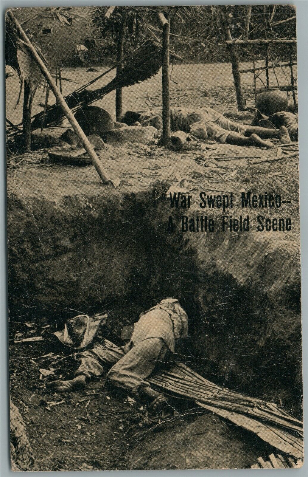 WAR SWEPT MEXICO BATTLEFIELD SCENE DEAD BODIES ANTIQUE POSTCARD