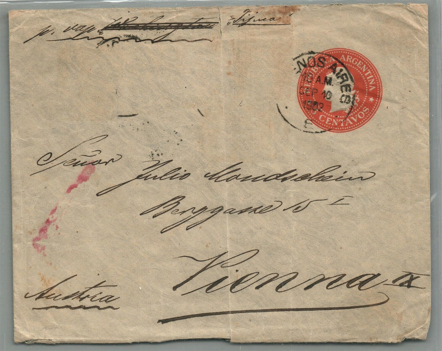 ARGENTINA BUENOS AIRES to VIENNA AUSTRIA 1902 ANTIQUE COVER