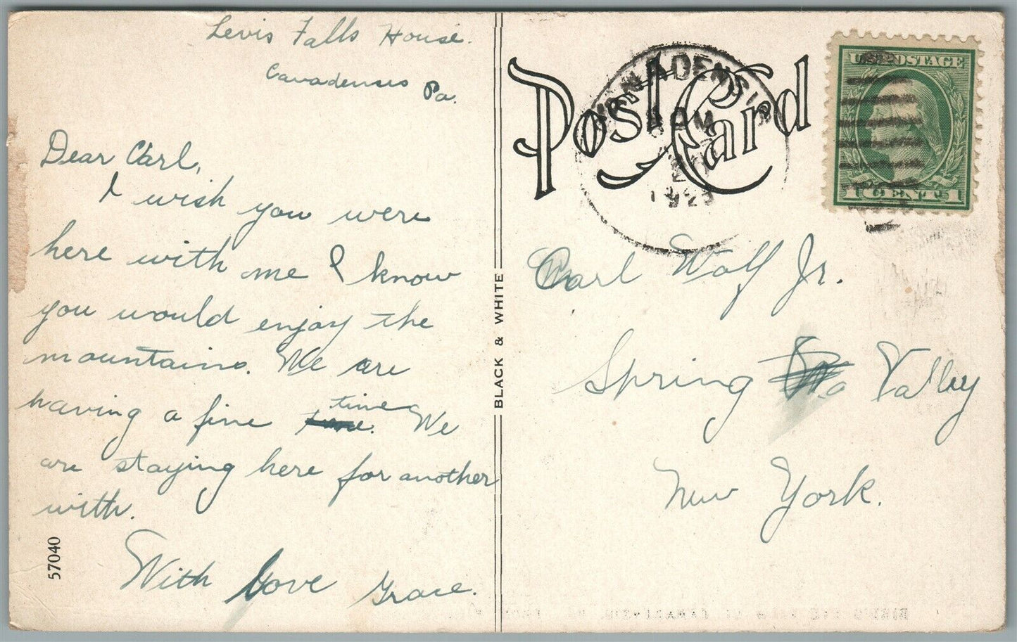 CANADENSIS PA BIRDS EYE VIEW ANTIQUE POSTCARD