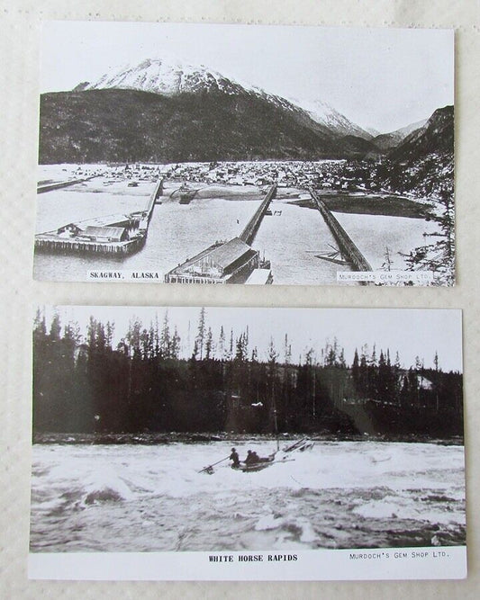 LOT OF 2 VINTAGE RPPC REAL PHOTO POSTCARDS - SKAGWAY & WHITE HORSE RAPIDS ALASKA