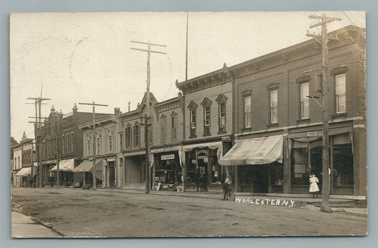 WORCESTER NY STREET SCENE ANTIQUE REAL PHOTO POSTCARD RPPC
