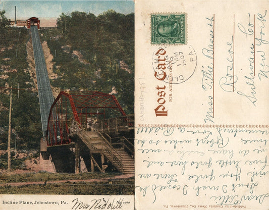 JOHNSTOWN PA INCLINE PLANE 1907 ANTIQUE POSTCARD