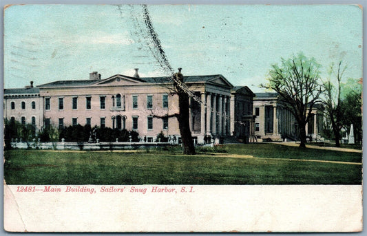 SAILORS' SNUG HARBOR STATEN ISLAND NY 1907 UNDIVIDED ANTIQUE POSTCARD