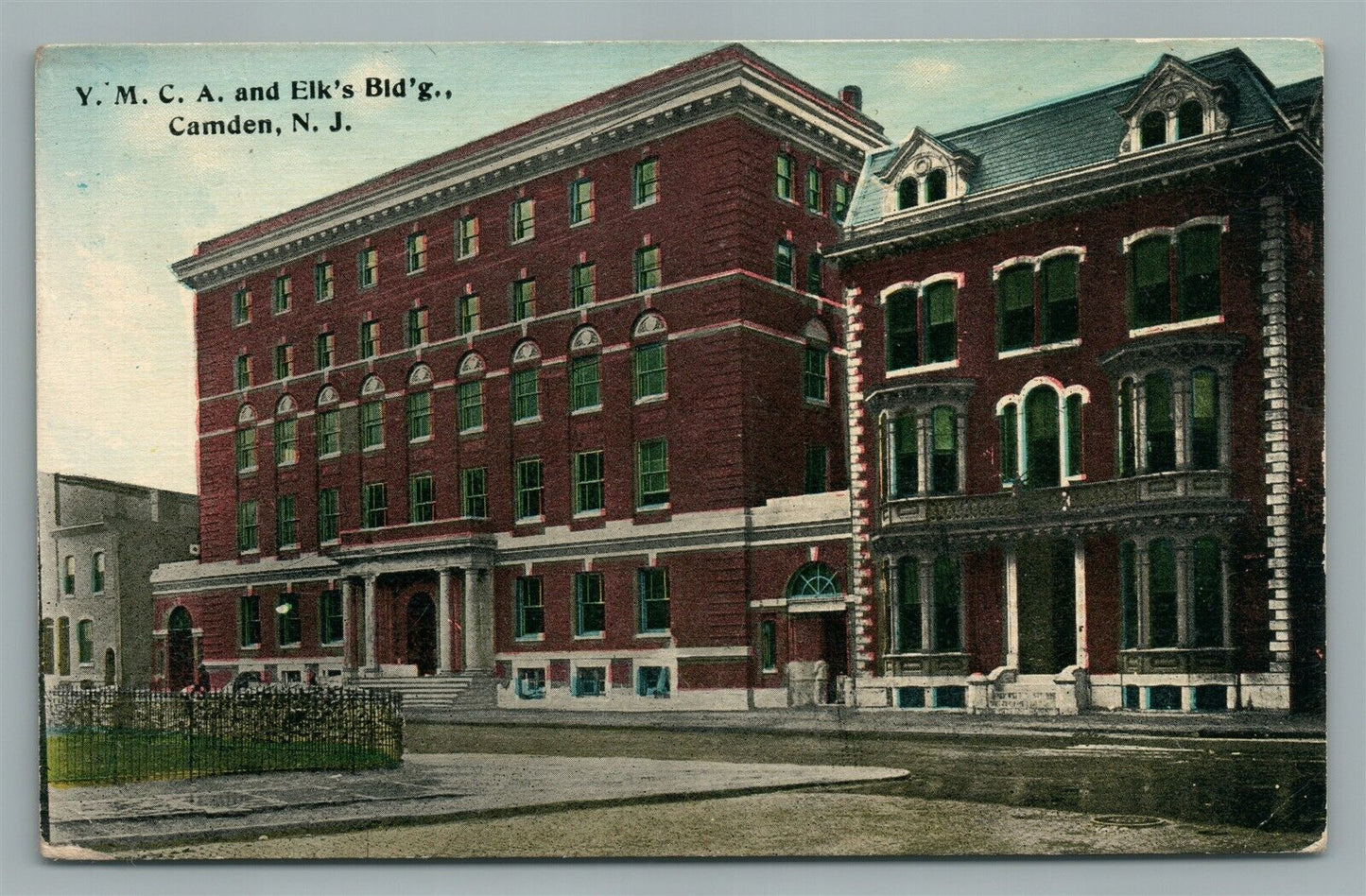 CAMDEN NJ YMCA & ELK'S BUILDING ANTIQUE POSTCARD