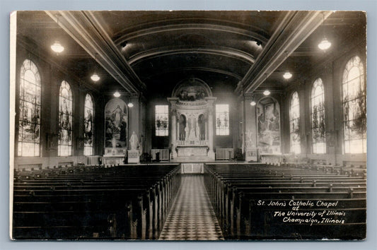 CHAMPAIGN IL UNIVERSITY CHAPEL INTERIOR ANTIQUE REAL PHOTO POSTCARD RPPC