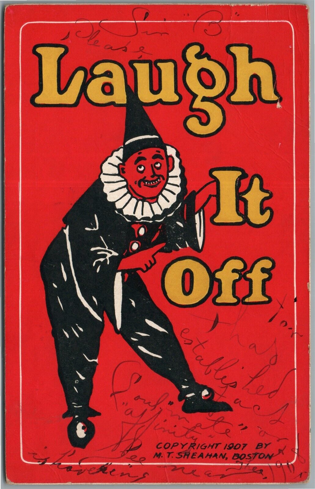 CLOWN ANTIQUE POSTCARD LAUGH IT OFF