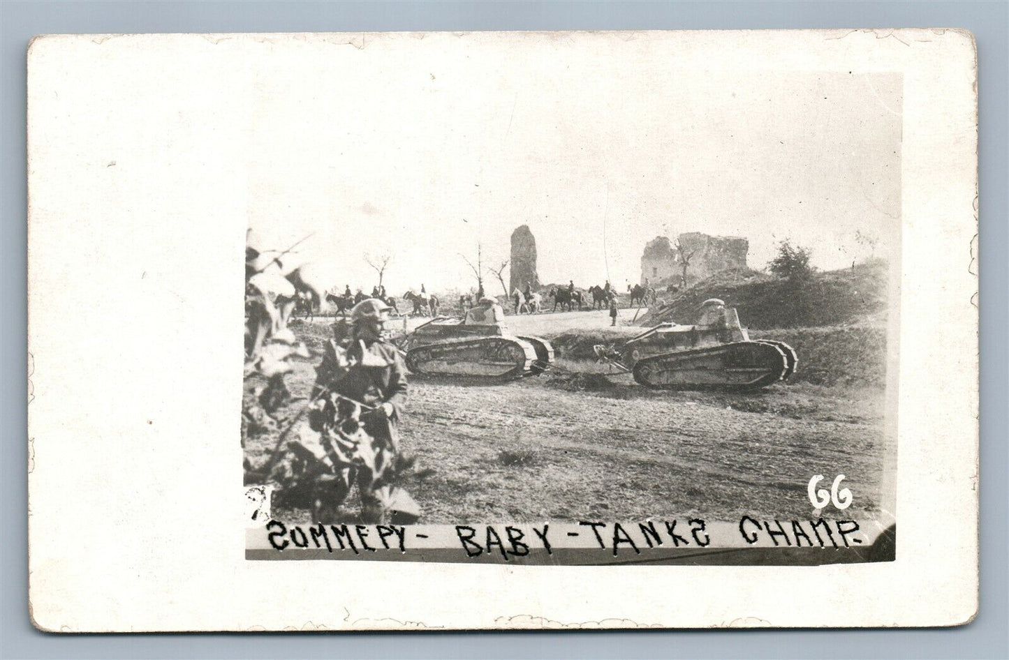 BABY TANKS in SOMMERY FRANCE WWI ANTIQUE REAL PHOTO POSTCARD RPPC