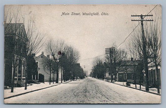 WOODSFIELD OH MAIN STREET 1909 ANTIQUE POSTCARD