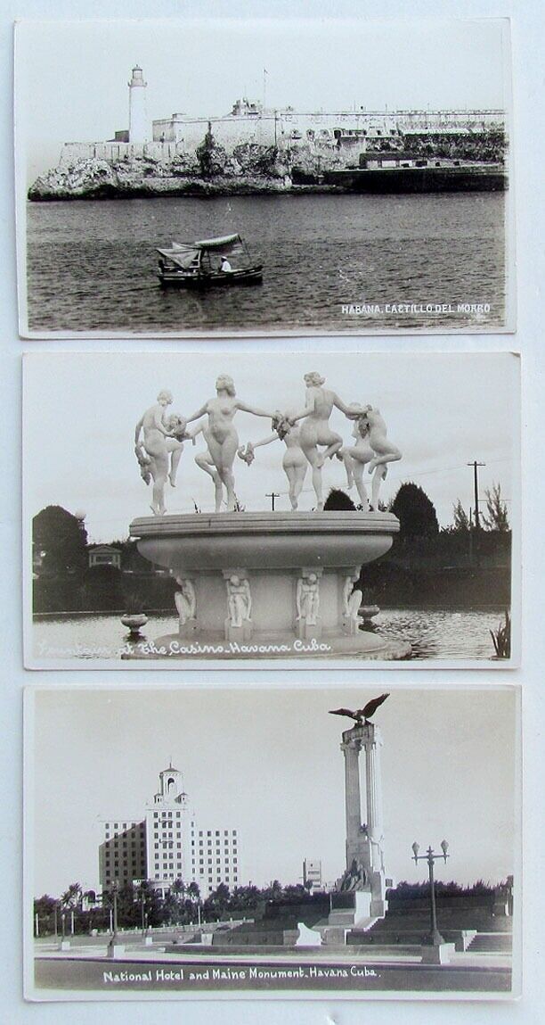 LOT OF 3 RPPC VINTAGE PHOTO POSTCARDS - VIEWS OF HABANA CUBA HAVANA