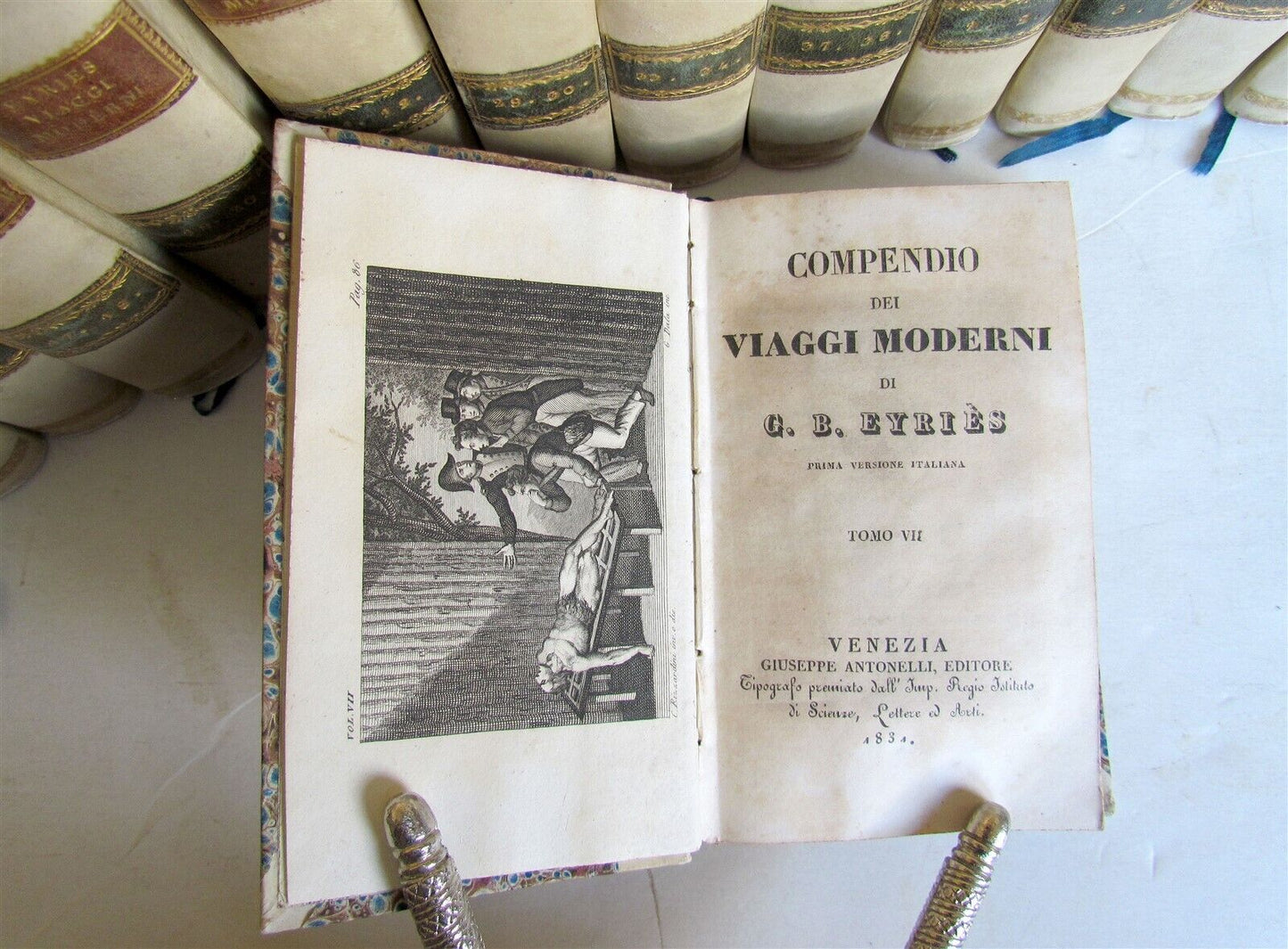 1830-1834 COLLECTION OF TRAVELS 20 VOLUMES antique Compendio dei viaggi moderni