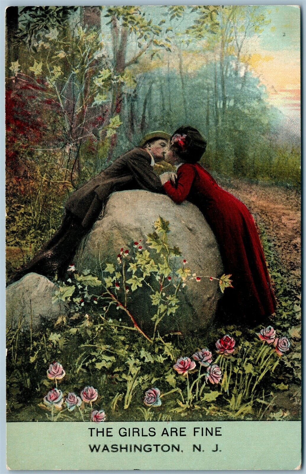 WASHINGTON NJ THE GIRLS ARE FINE ANTIQUE POSTCARD