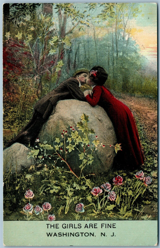 WASHINGTON NJ THE GIRLS ARE FINE ANTIQUE POSTCARD