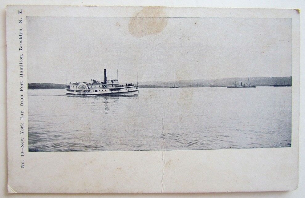 VINTAGE UNDIVIDED POSTCARD NEW YORK BAY FROM FORT HAMILTON BROOKLYN NY