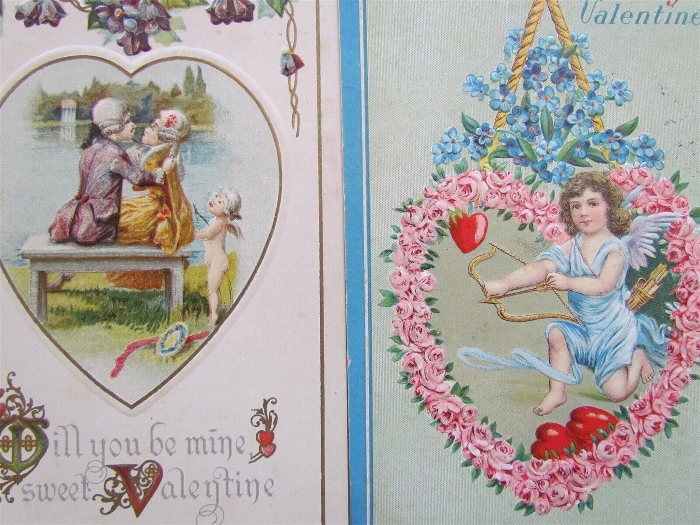 LOT of 13 VALENTINE ANTIQUE EMBOSSED POSTCARDS w/ ROMANTIC COUPLES & FLOWERS