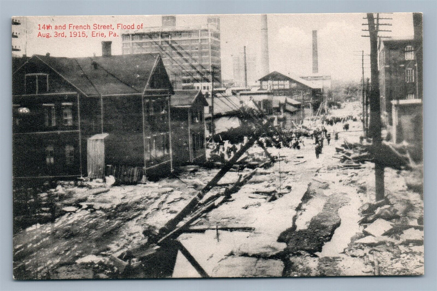 ERIE PA 1915 FLOOD SCENE 14th & FRENCH STREET ANTIQUE POSTCARD