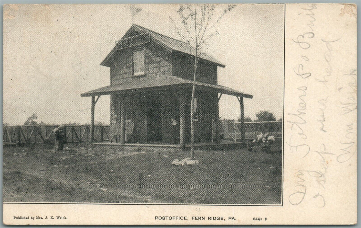 FERN BRIDGE PA POST OFFICE ANTIQUE POSTCARD