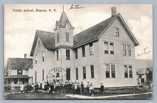 ROSCOE NY PUBLIC SCHOOL ANTIQUE POSTCARD