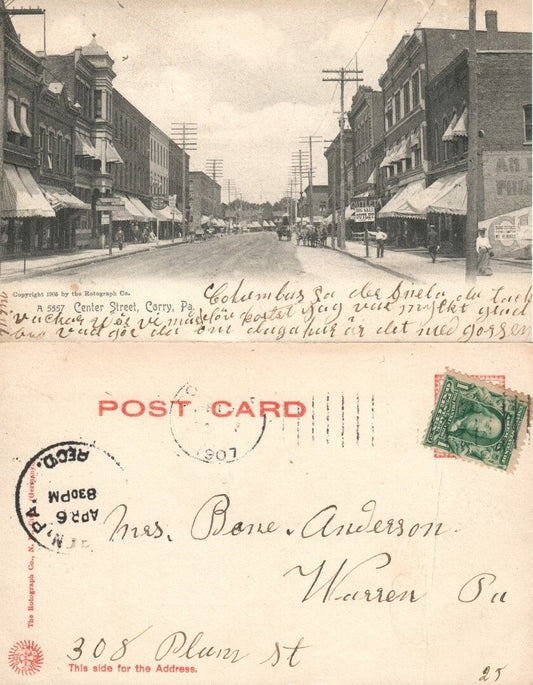 CORRY PA CENTER STREET 1907 UNDIVIDED ANTIQUE POSTCARD