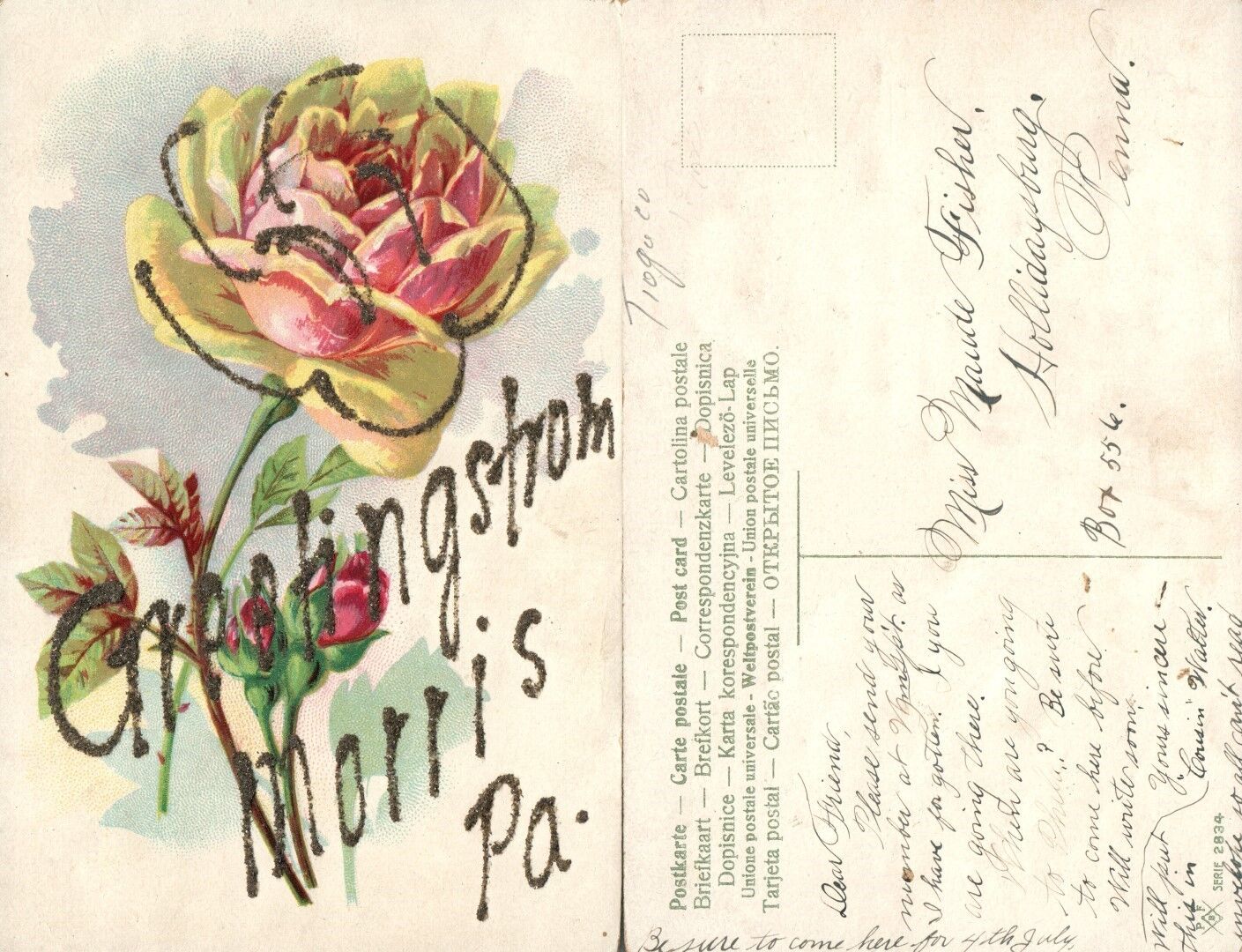 MORRIS PA GREETINGS ANTIQUE POSTCARD
