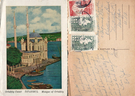 MOSQUEOF ORTAKOY TURKEY VINTAGE POSTCARD w/ STAMPS