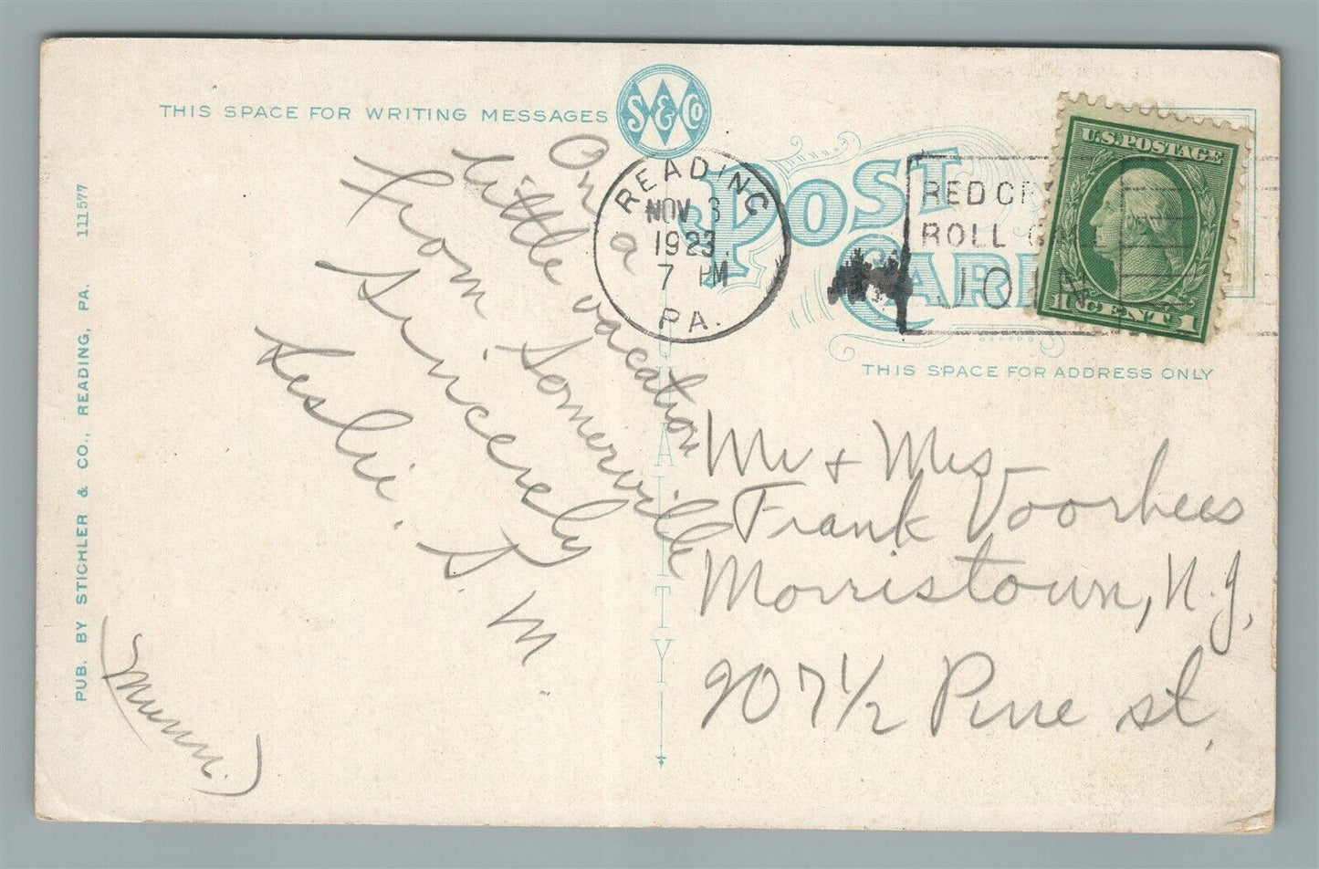 READING PA SUN DIAL & SKATING RING ANTIQUE POSTCARD