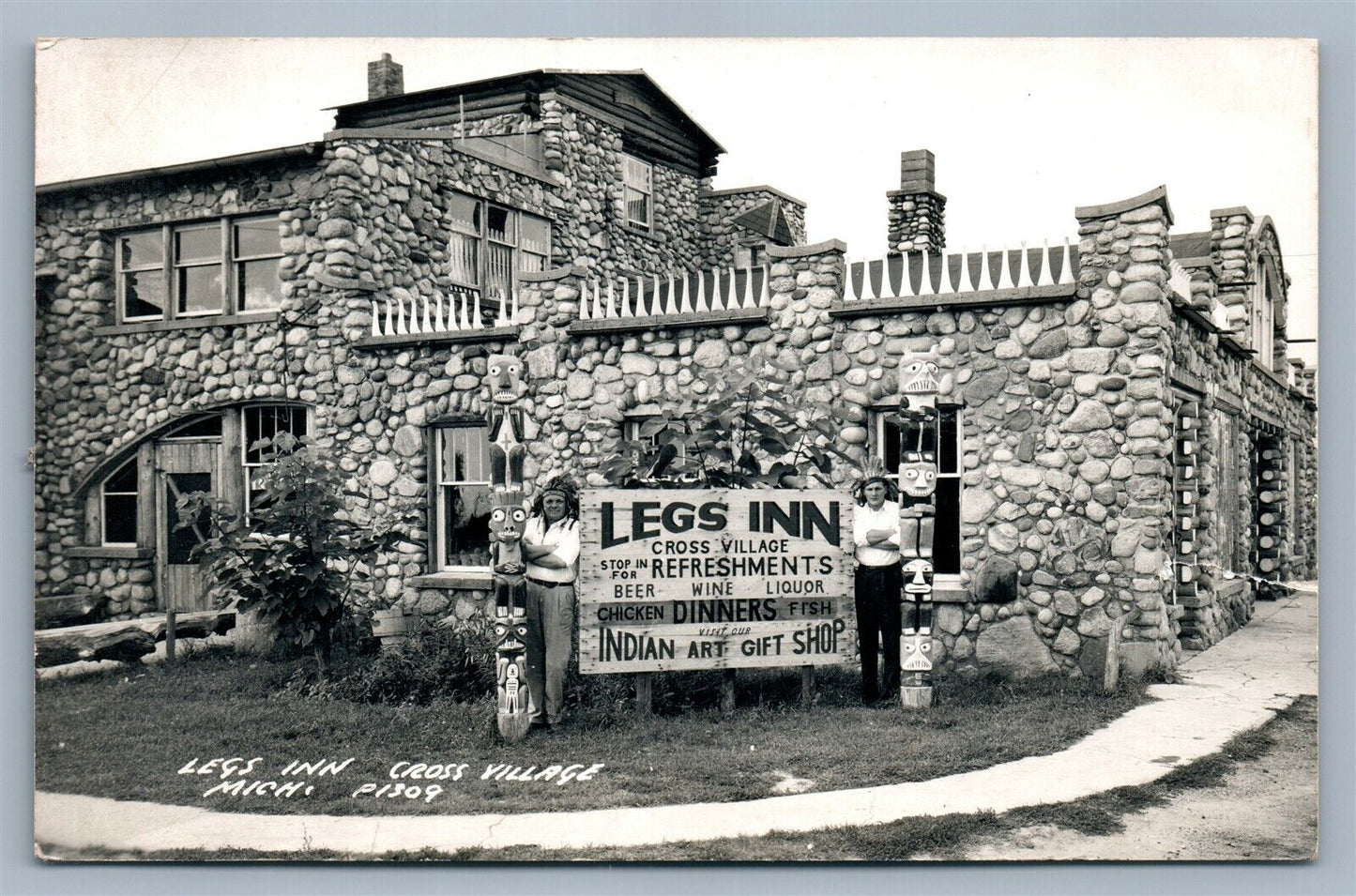 CROSS VILLAGE MI LEGS INN VINTAGE REAL PHOTO POSTCARD RPPC