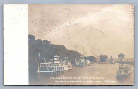 KEOKUK IA STEAMER MISSISSIPPI PRES. ROOSEVELT ANTIQUE REAL PHOTO POSTCARD RPPC