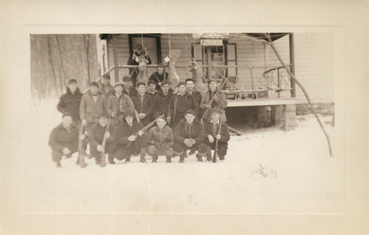 HUNTERS GROUP w/ RIFLES 1943 VINTAGE REAL PHOTO POSTCARD RPPC