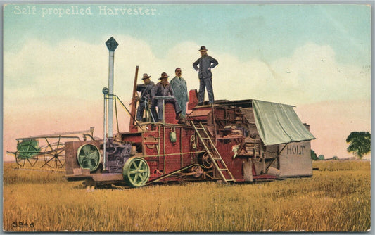 SELF PROPELLED HARVESTER ANTIQUE POSTCARD