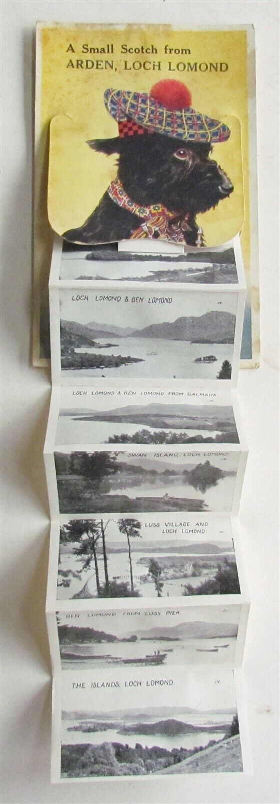 SCOTLAND UK ARDEN LOCH LOMOND ANTIQUE NOVELTY POSTCARD w/ FOLDING VIEWS