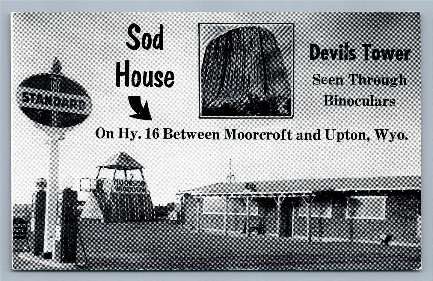 STANDARD OIL GAS STATION MOORCROFT & UPTON WYO SOD HOUSE VINTAGE POSTCARD