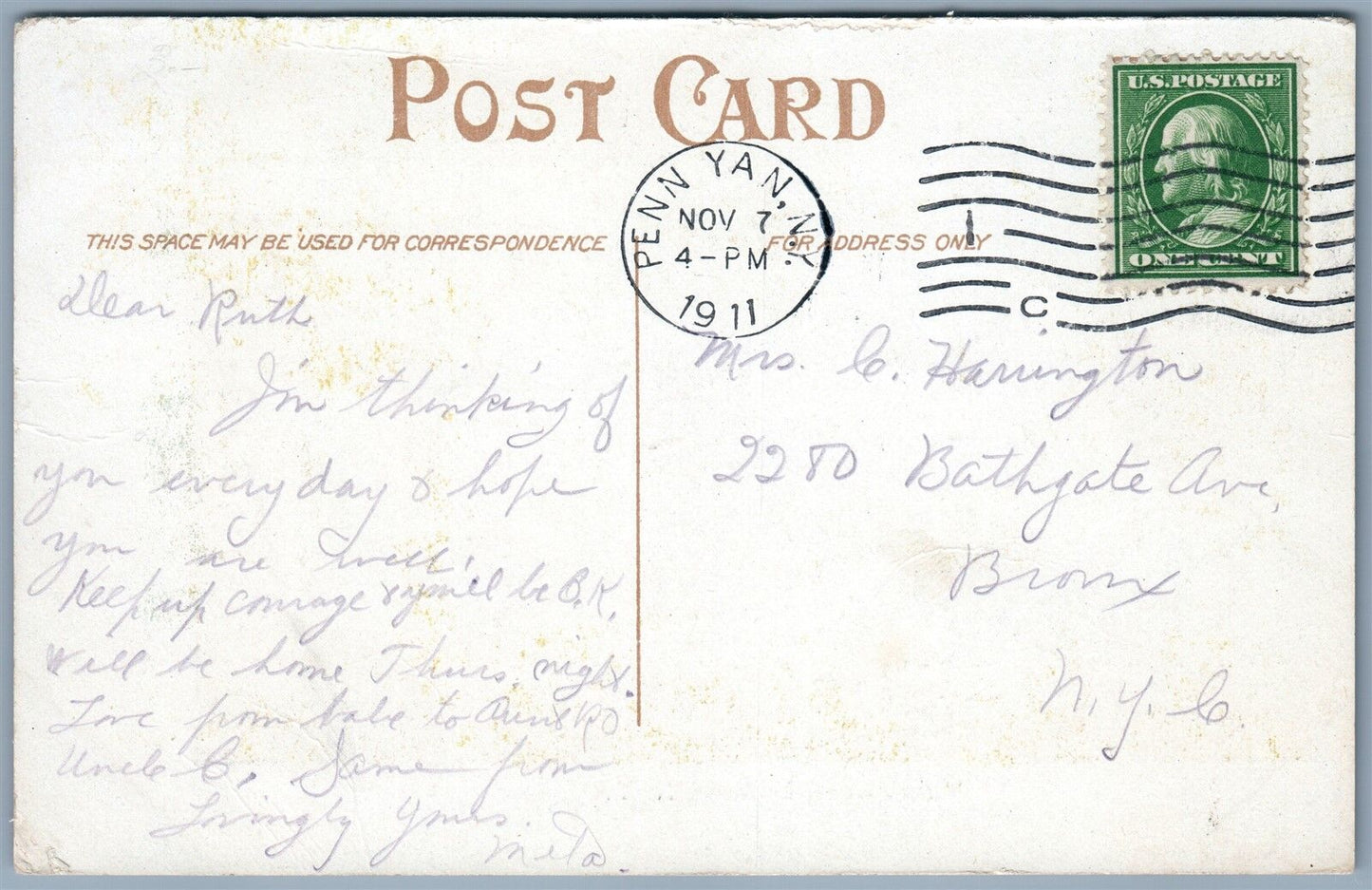 DUNDEE NY MAIN STREET 1911 ANTIQUE POSTCARD