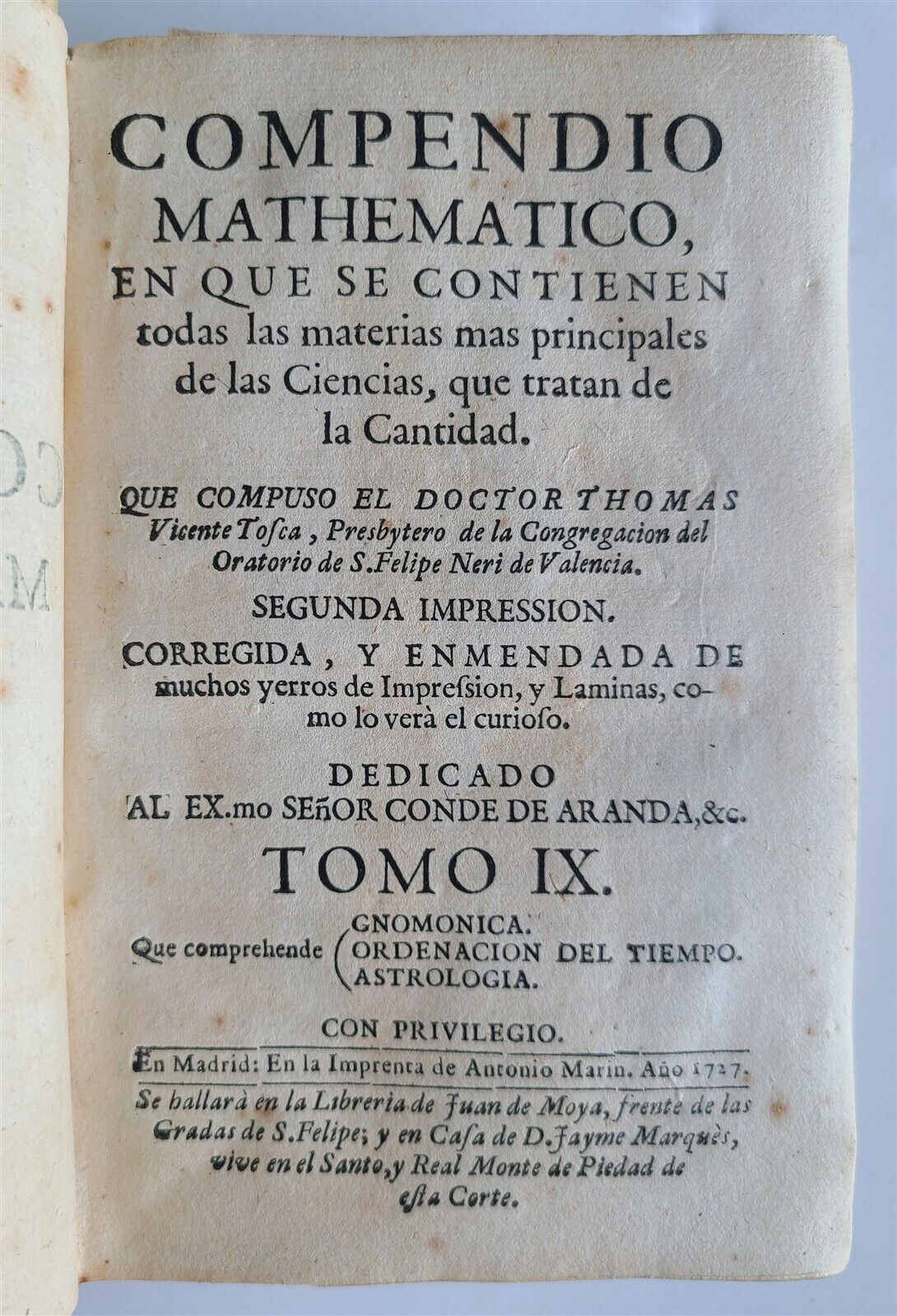 1727 MATHEMATICS in SPANISH Compendio mathematico antique ASTROLOGIA GNOMONICA