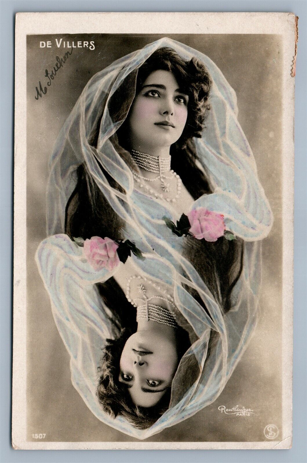 PLAYING CARD DESIGN LADY ANTIQUE REAL PHOTO POSTCARD RPPC FANTASY COLLAGE