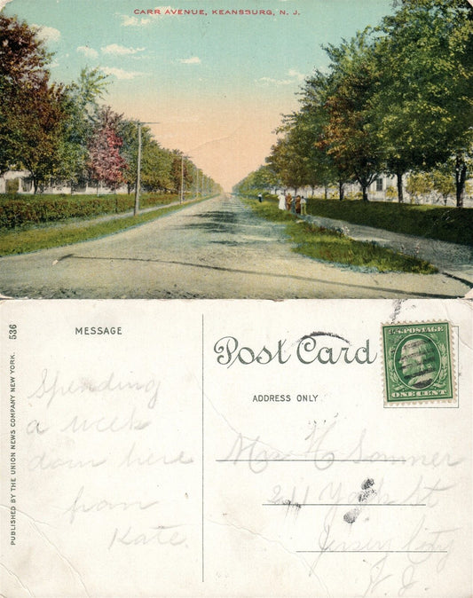 KEANSBURG N.J. CARR AVENUE ANTIQUE POSTCARD CORK CANCEL