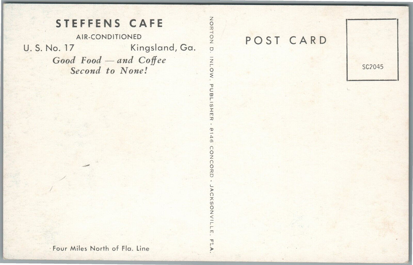 KINGSLAND GA GAS STATION STEFFENS CAFE VINTAGE POSTCARD