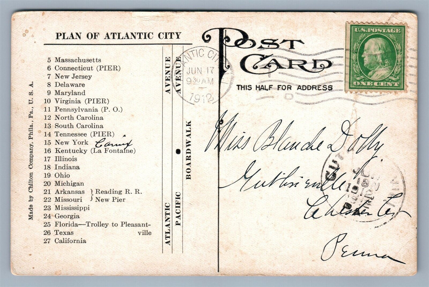 ATLANTIC CITY NJ LA FONTAINE HOTEL S.KENTUCKY AVE. ANTIQUE POSTCARD