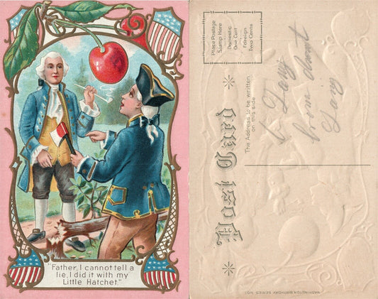 PATRIOTIC ANTIQUE EMBOSSED POSTCARD WASHINGTON w/ SON